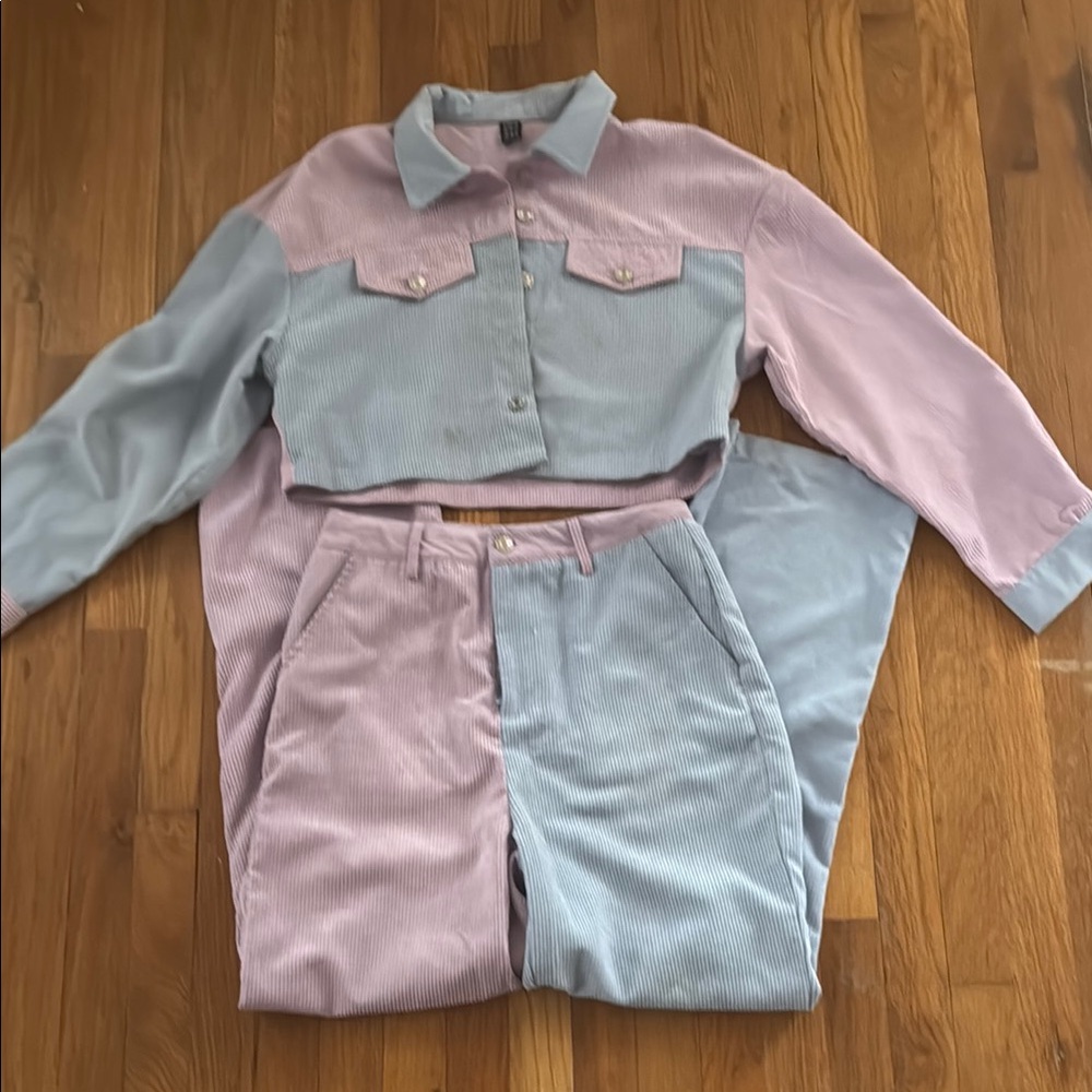 Two-Tone Corduroy Jacket and Pants Set